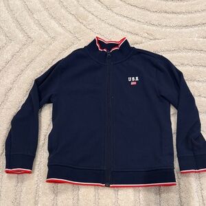 Janie and Jack Navy Zip-Up Jacket with Red and White Accents